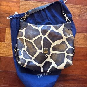 Dooney & Bourke Brown Giraffe Print Leather Hobo Bag